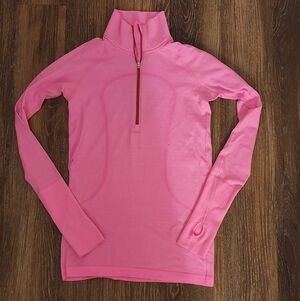 Lululemon Run 1/4 Zip Long Sleeve Pink Pique Fitness Top Activewear Sz 8